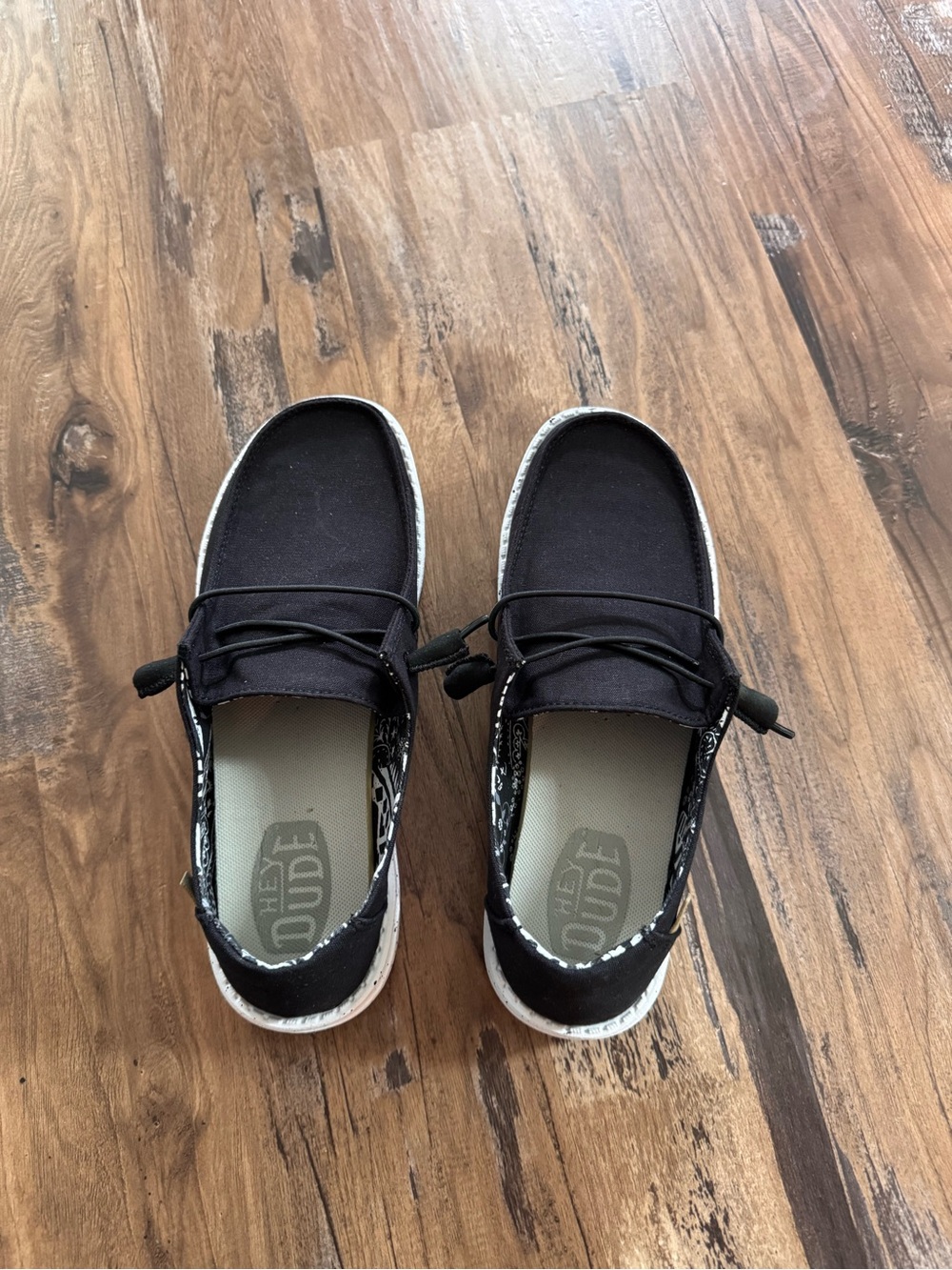 Hey Dude Women's Black Canvas Slip-On Loafers with White Speckled Sole - Picture 3 of 3